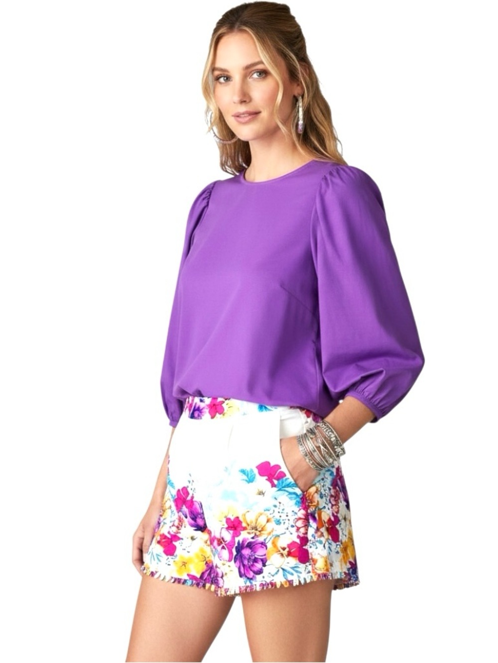 Boston Proper Trouser Shorts Botanical Spring Floral Bottom/Detail Zip Pockets 4